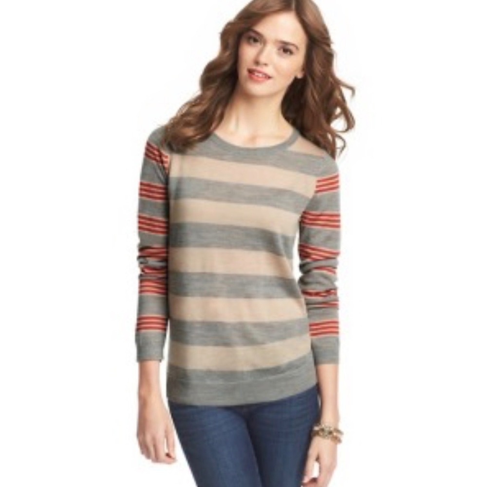 Ann Taylor Loft Wool Blend Lightweight Mixed Stripes Sweater Sz M‎